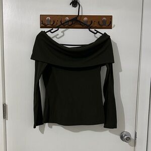 Forever 21 Olive Ribbed Off-Shoulder Top